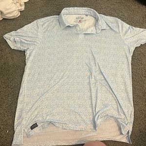 men’s blue and white polo